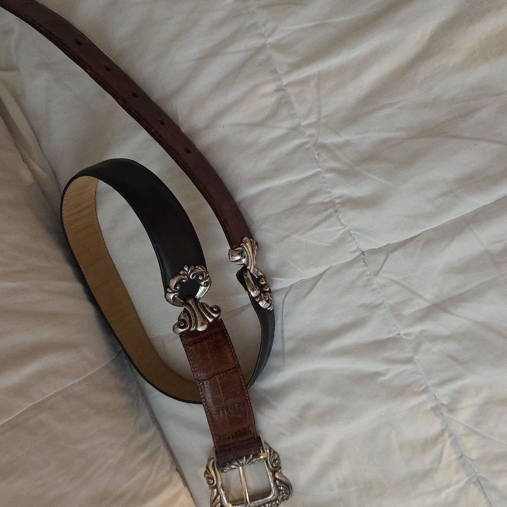 Brighton Brown & Black Leather Belt with Silver Buckle 31 Inches